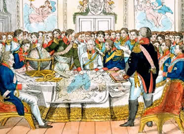 Os monarcas europeus discutem a reorganização do mapa político da Europa pós-Napoleônica